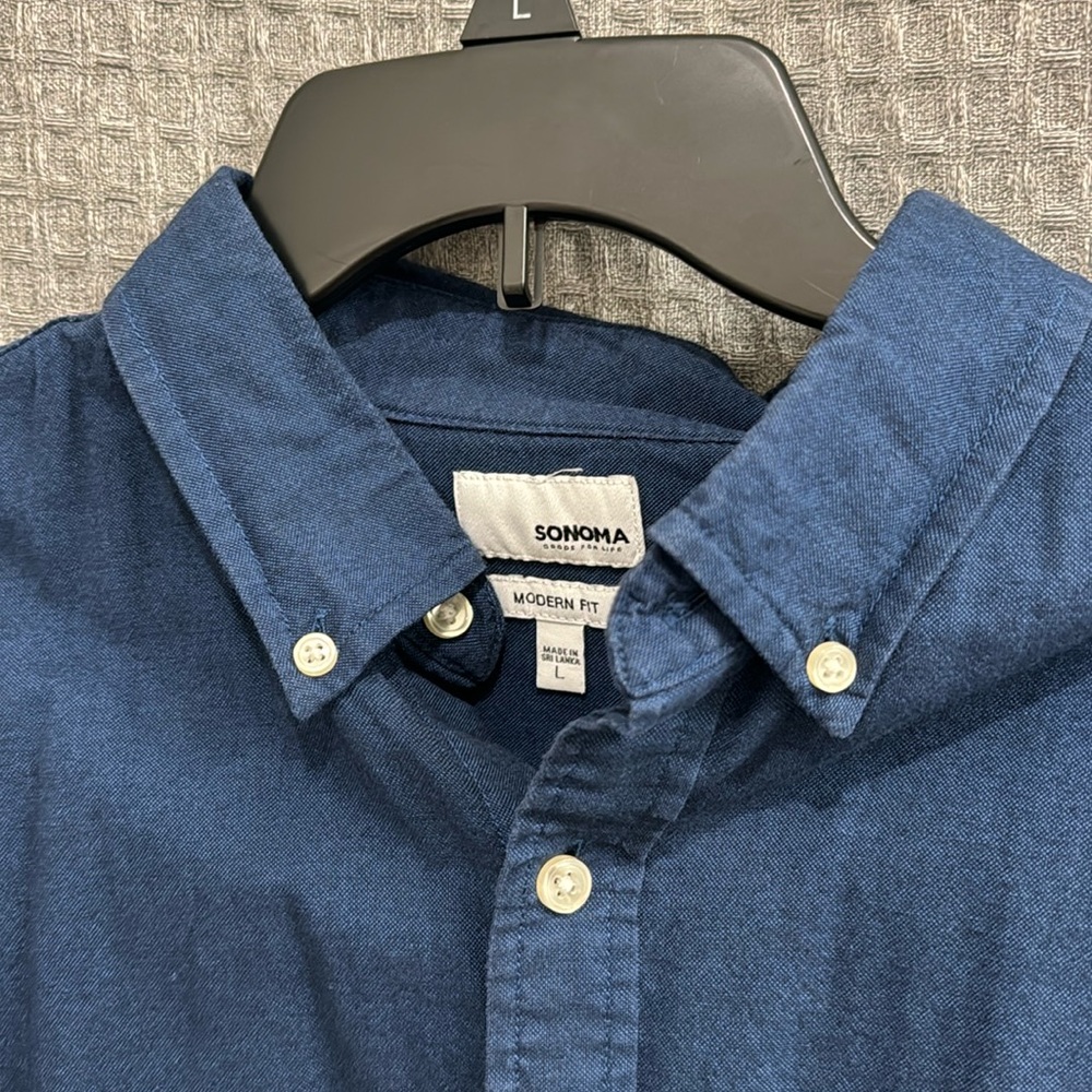Sonoma Large (L) Modern Fit Men’s Button Down Dress Shirt - Blue